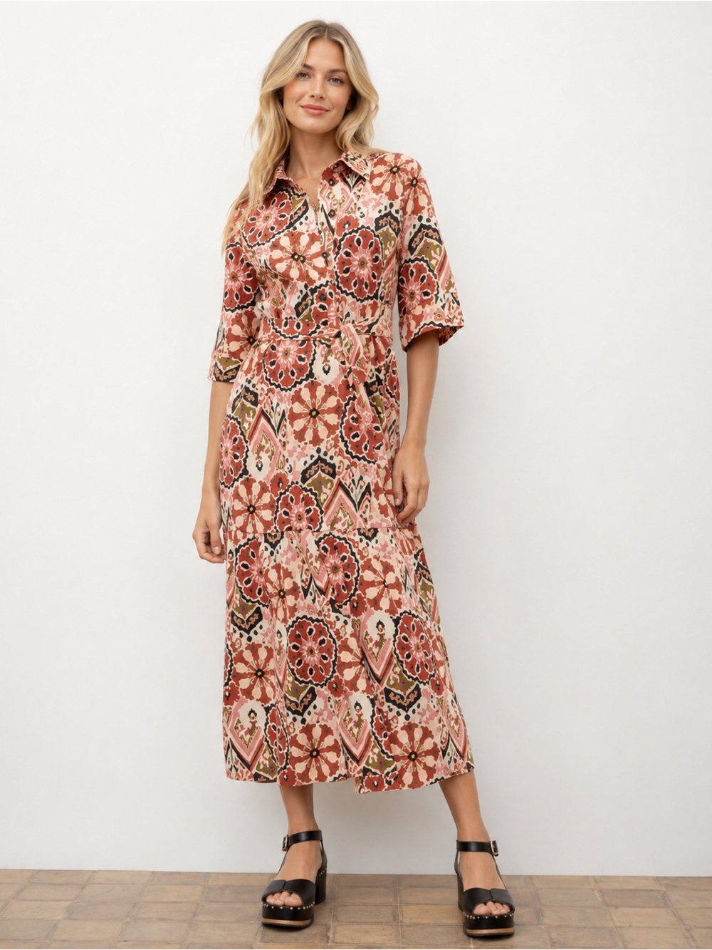 Zara Alessi Floral Midi Shirt Dress Women M Boho Cottagecore Vacation